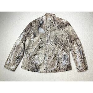 Chico's Women's Linen Chic Fierce Python Snake Fiona Jacket Silver Metallic 3/L